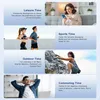 Collage of four scenes showing people using headphones in different situations: leisure, sports, outdoor activities, and commuting. Produktbild-Vorschau