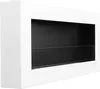 A white, modern, wall-mounted ethanol fireplace with a black interior and a glass shelf. Anteprima dell’immagine prodotto