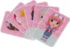 A fan of cards with cartoon characters on a pink background. Produktbild-Vorschau