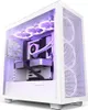 A white NZXT H7 Flow computer case with internal components illuminated by purple RGB lighting. Podgląd zdjęcia produktu