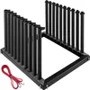 A black metal rack with multiple vertical slots, designed to hold items upright. A red rope with metal hooks is placed in the foreground. Voir les images du produit