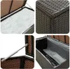 A collage of four close-up images showing details of a poly rattan garden box. Voir les images du produit