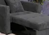Close-up view of a dark gray corduroy sofa bed, showing the extended chaise lounge. Produktbild-Vorschau