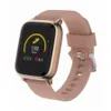 A smartwatch with a pink band and rose gold casing is displayed against a white background. Produktbild-Vorschau