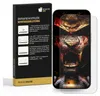 A product packaging box with instructions and a screen protector applied to a smartphone. Produktbild-Vorschau