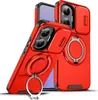 Two red phone cases with camera protection and ring stands are displayed against a white background. Produktbild-Vorschau