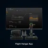 A computer monitor displaying the Flight Hangar App interface, with a flight stick and throttle controller positioned below it. Produktbild-Vorschau