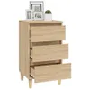 A wooden chest of drawers with three drawers, two of which are partially open. The top of the chest has three framed pictures and a small potted plant. Náhled obrázku produktu