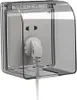 A clear, well-lit product shot of an outdoor electrical outlet cover with a plug inserted. Produktbild-Vorschau