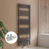 A bathroom setting with a towel radiator and a shower enclosure. Voir les images du produit