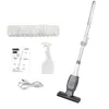 A collection of items for cleaning windows, including a mop, spray bottle, microfiber cloth, charging cable, and instructions. Produktbild-Vorschau