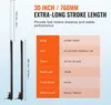 A marketing image showing two linear actuators with a table of specifications. Voir les images du produit