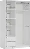 A diagram showing the dimensions of a white wardrobe with shelves and drawers. Produktbild-Vorschau