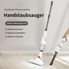 A marketing image for a handheld vacuum cleaner, showing the product and its features with text overlays. Produktbild-Vorschau