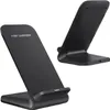 Two views of a black wireless charging stand against a white background. Produktbild-Vorschau