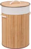 A round bamboo laundry basket with a fabric liner and lid. Náhled obrázku produktu