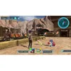 A character in a video game stands in a rustic outdoor environment with food cooking on spits. Produktbild-Vorschau