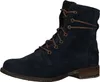 A single blue suede boot with brown laces is shown against a white background. Podgląd zdjęcia produktu