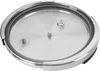 A close-up, top-down view of a stainless steel pressure cooker lid with a gray silicone gasket and two small silver valves. Náhľad obrázku produktu