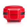 A red mini waffle maker is shown from the front on a white background. Produktbild-Vorschau