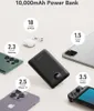A power bank surrounded by various electronic devices it can charge, with text indicating the number of charges for each device. Produktbild-Vorschau