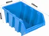A blue plastic storage bin with dimensions indicated. Náhled obrázku produktu
