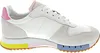 A side view of a white athletic shoe with colorful accents on the sole and heel. Produktbild-Vorschau