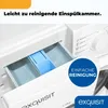 Close-up of a washing machine detergent drawer with a blue insert, with marketing text overlays. Produktbild-Vorschau