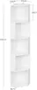A white corner shelf unit with dimensions indicated by measurement lines and text. Produktbild-Vorschau