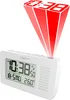 A white digital alarm clock with a red projection display of the time. Produktbild-Vorschau