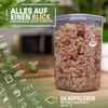 A close-up of a clear plastic food storage container filled with granola, with a green overlay on the left side featuring text and icons of various food items. Anteprima dell’immagine prodotto
