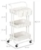 A white three-tier storage cart with wheels, showing dimensions. Náhled obrázku produktu