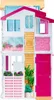 A Barbie 3-story dollhouse with a pink roof and door, white walls, and wooden-like siding. Podgląd zdjęcia produktu