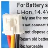 A close-up of a white battery connector with red, yellow, and black wires attached, next to a label with text. Podgląd zdjęcia produktu