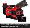 A red and black Einhell AQUINNA 36/38 F LED AUTOMATIC battery garden pump is shown from a diagonal angle. Produktbild-Vorschau