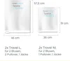 Two vacuum storage bags of different sizes are shown side-by-side with dimensions and capacity information. Náhľad obrázku produktu
