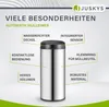A silver automatic trash can with various features highlighted by text labels. Náhľad obrázku produktu