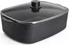 A rectangular black pot with a glass lid and a silver rim, shown from a slightly elevated side angle on a white background. Produktbild-Vorschau
