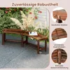 A wooden garden bench with a curved design, placed outdoors on a paved patio, with plants and foliage in the background. Inset images highlight product features. Anteprima dell’immagine prodotto