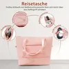 A pink travel bag with various features highlighted by callouts. Náhľad obrázku produktu