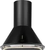 A black kitchen hood with gold accents, shown from the front against a white background. Podgląd zdjęcia produktu