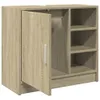 A light brown wooden cabinet with an open door and shelves. Produktbild-Vorschau