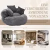 A collage of images showing a grey bean bag chair and different room settings. Produktbild-Vorschau