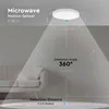 Diagram illustrating the detection range and angle of a ceiling-mounted microwave motion sensor. Náhled obrázku produktu