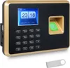 A fingerprint time clock machine with a keypad and screen, shown at an angle with a USB drive in the foreground. Náhled obrázku produktu