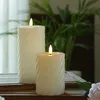 LED Stumpenkerze TWIST - Echtwachs - warmweiße 3D Flamme - H: 17,5cm - Batterie - Timer - creme Produktbild-Vorschau