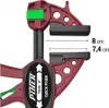 A close-up view of a red and black quick clamp with measurement indicators. Náhled obrázku produktu