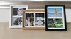 Three photo frames are displayed on a wooden surface in front of a light gray wall. Náhľad obrázku produktu