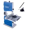 A blue and gray bandsaw with accessories shown separately. Podgląd zdjęcia produktu