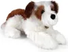 A plush dog toy lying down on a white background. Produktbild-Vorschau